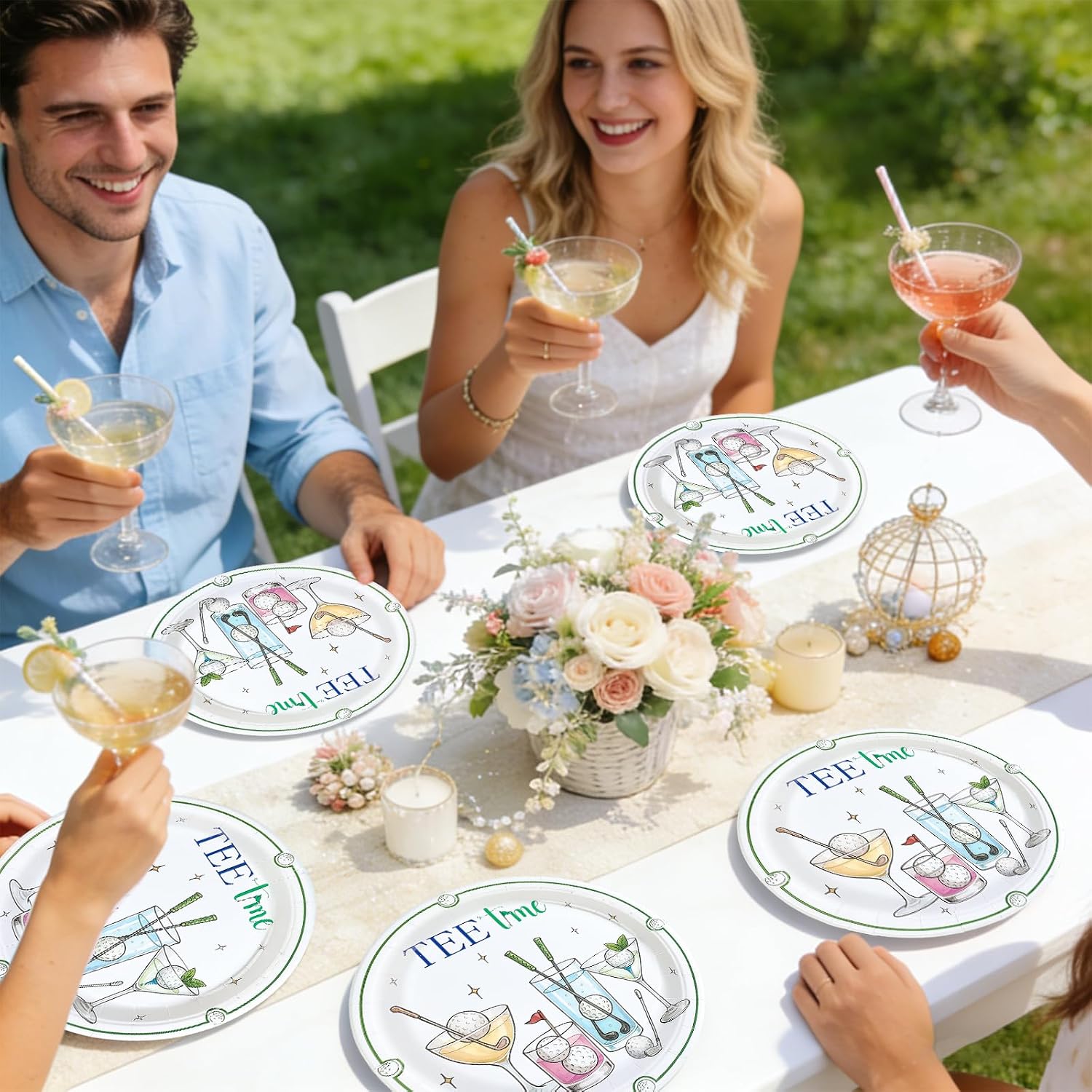 Golf martini cocktail themed plates party decoration layout