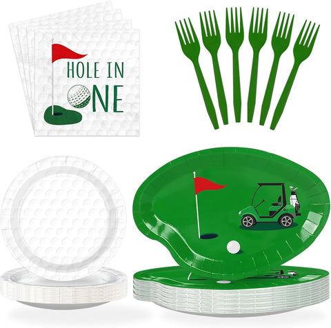 Golf party plates and napkins 200 pieces hole in one green golf cart theme