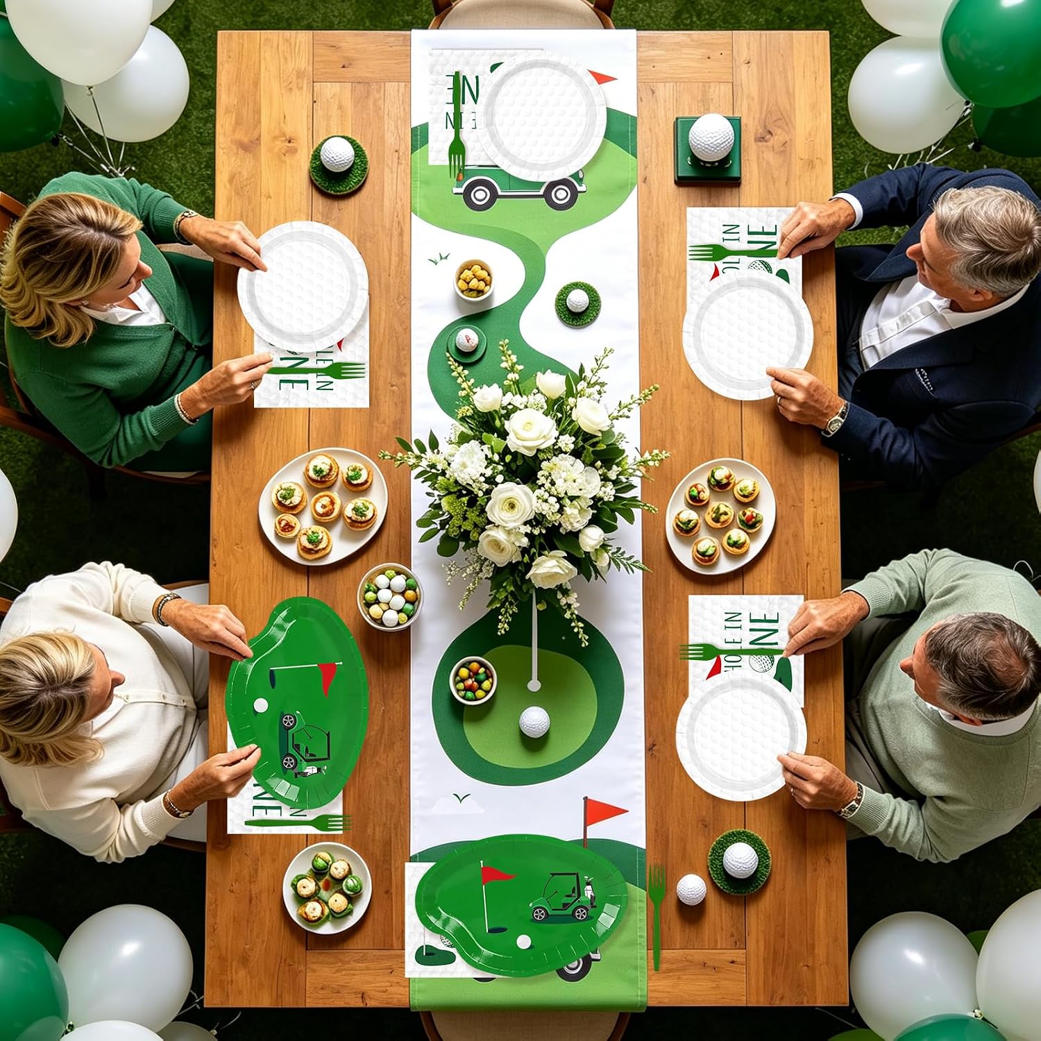 Golf themed party table decoration hole in one country club