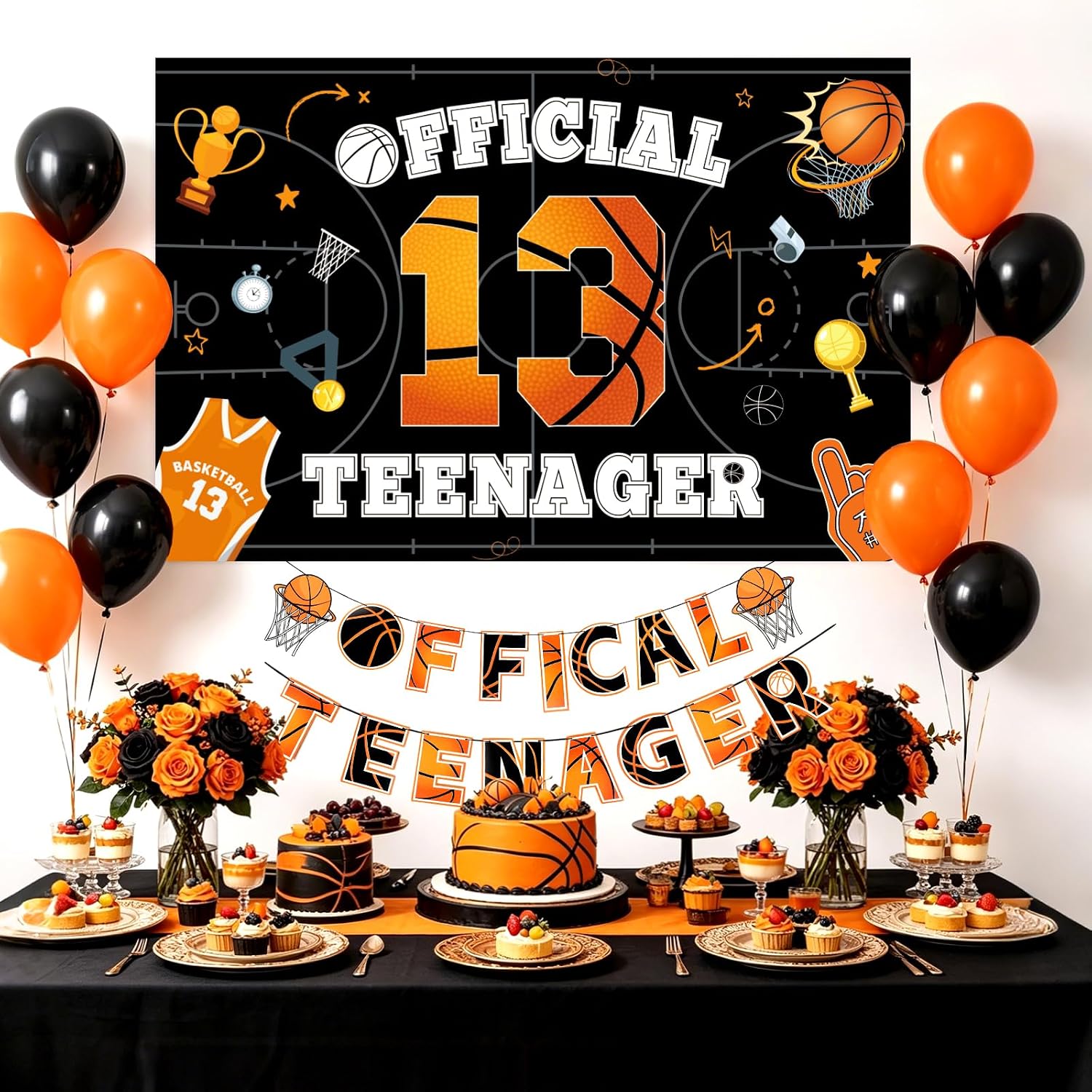 13th Birthday Basketball Party Decorations Kit - Grencian
