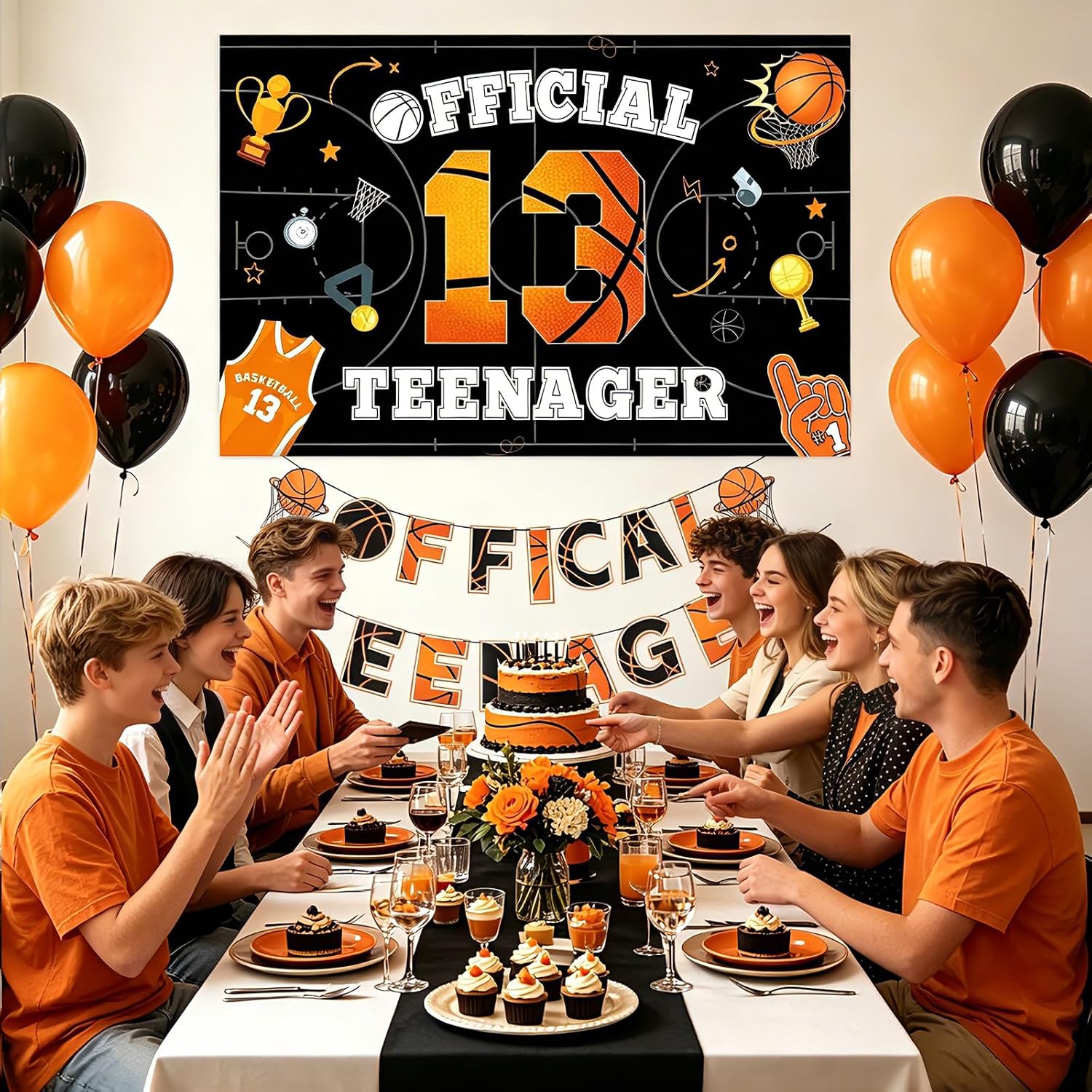 13th Birthday Basketball Party Decorations Kit - Grencian