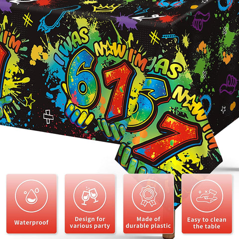 3Pcs 6 7 Birthday Tablecloth Neon 67 Meme Graffiti - Grencian