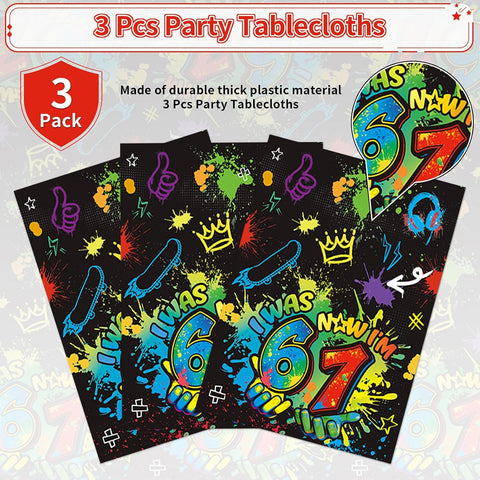 3Pcs 6 7 Birthday Tablecloth Neon 67 Meme Graffiti - Grencian