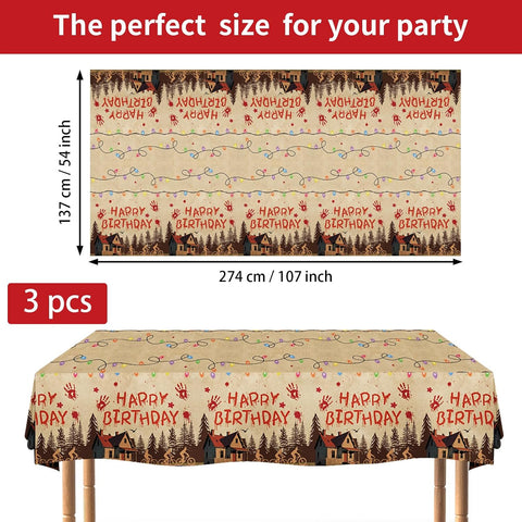 Flat lay of three spooky alphabet tablecloths with retro design