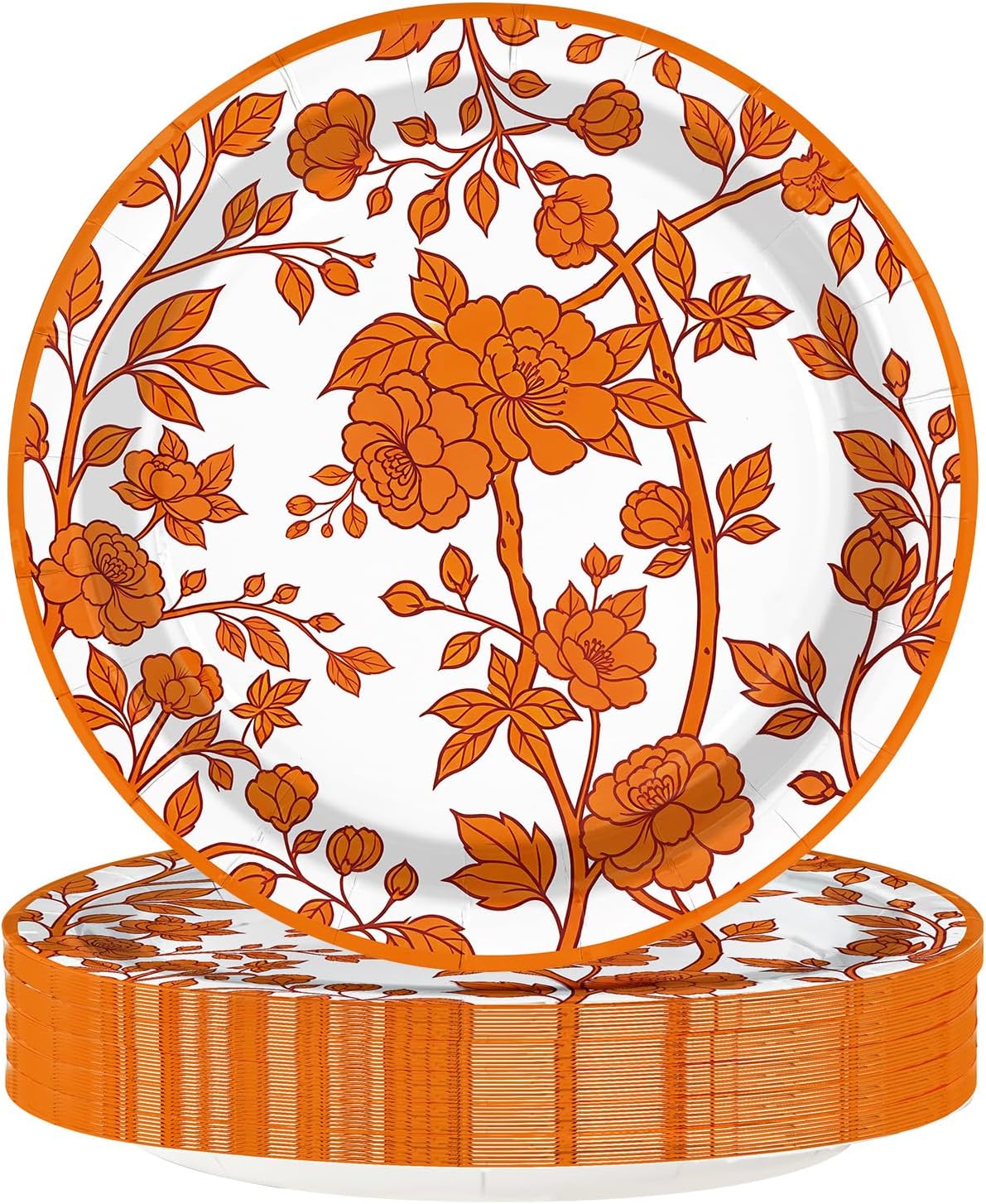 Grencian 50Pcs Autumn Orange Flower Paper Plates 7 Inch