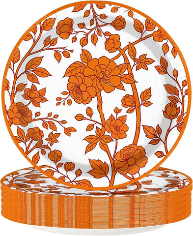 Grencian 50Pcs Autumn Orange Flower Paper Plates 7 Inch