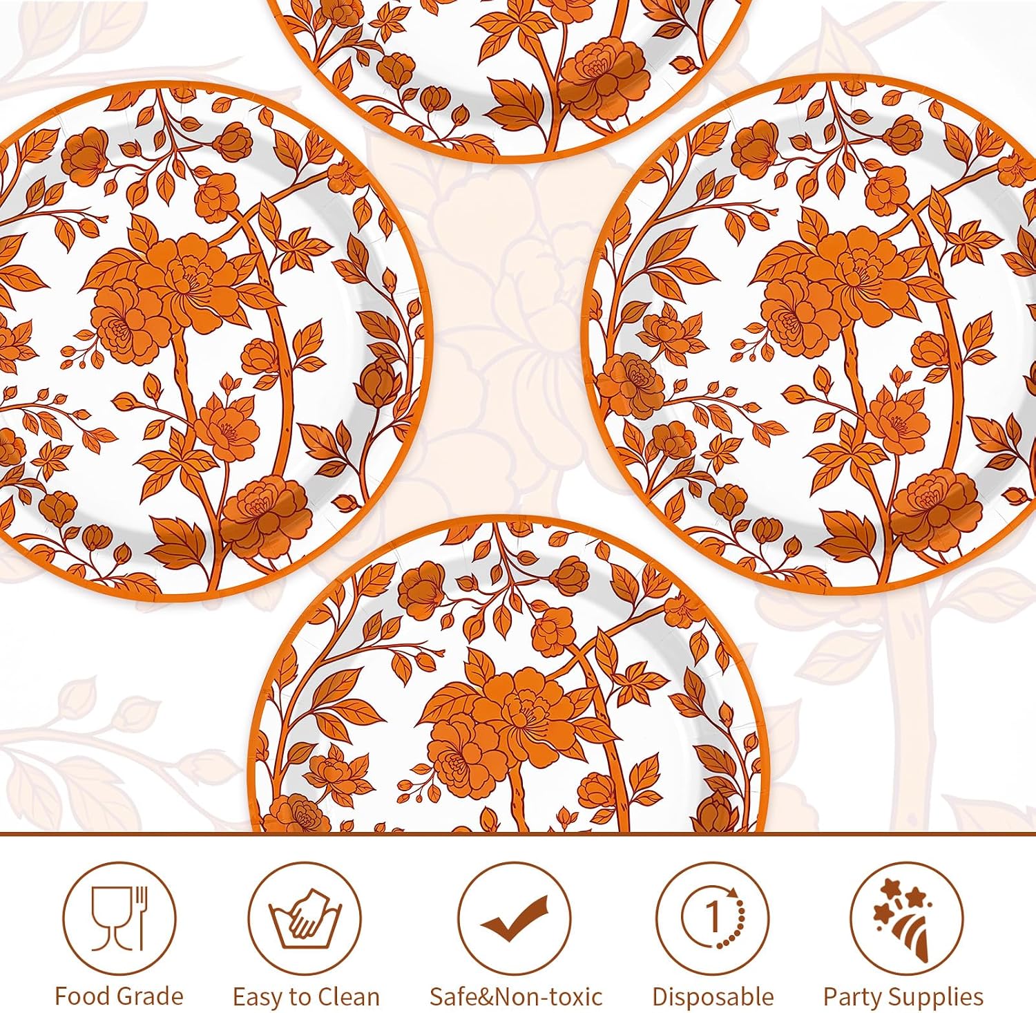 Full stack of 50 autumn orange flower paper plates