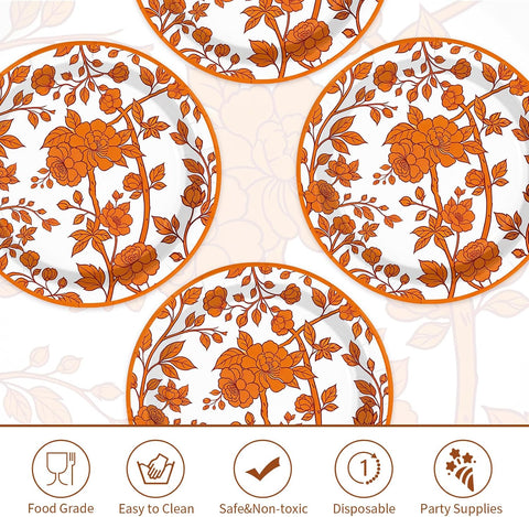Full stack of 50 autumn orange flower paper plates