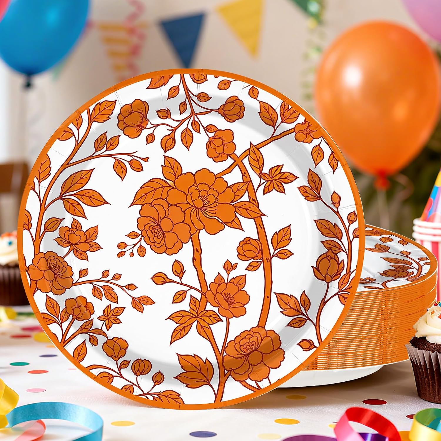 Fall table styled with the floral plates