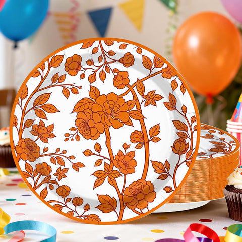 Fall table styled with the floral plates