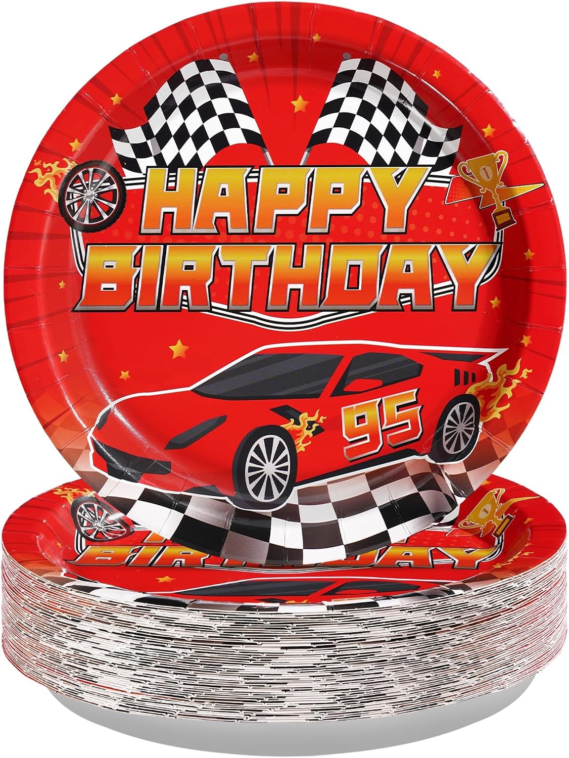 Red race car birthday disposable paper plates 9 inch