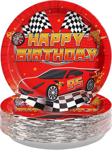 Red race car birthday disposable paper plates 9 inch