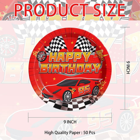 Red race car birthday disposable paper plates 9 inch view 2