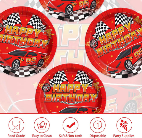 Red race car birthday disposable paper plates 9 inch view 3
