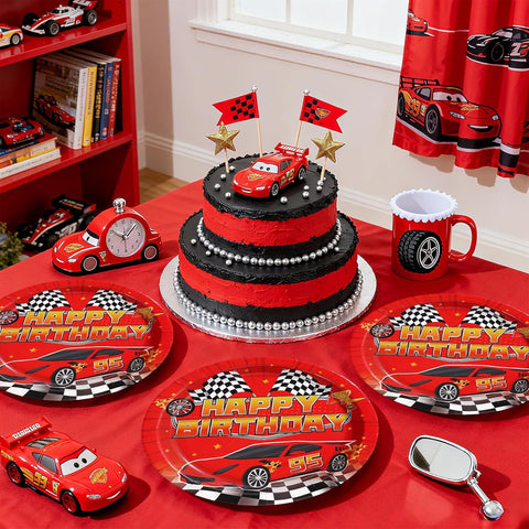 Red race car birthday disposable paper plates 9 inch view 5
