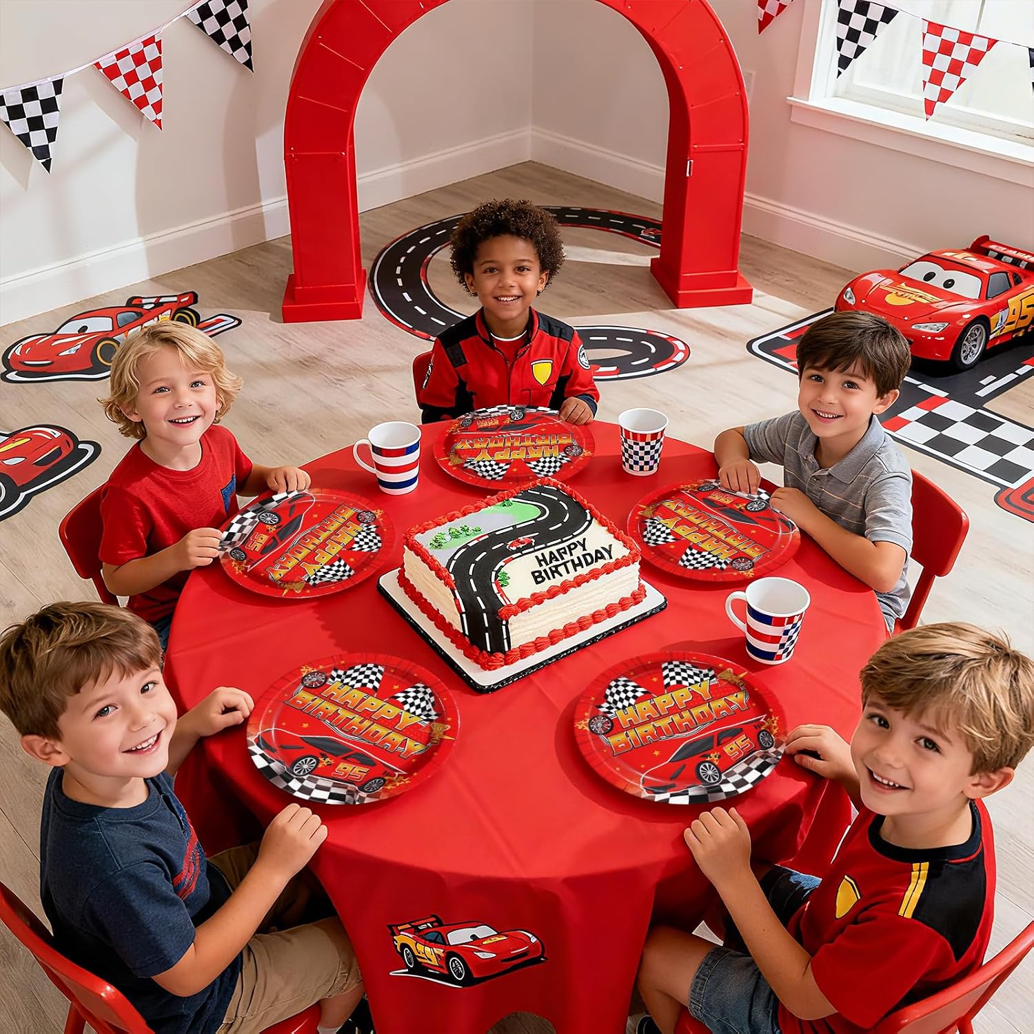 Red race car birthday disposable paper plates 9 inch view 6