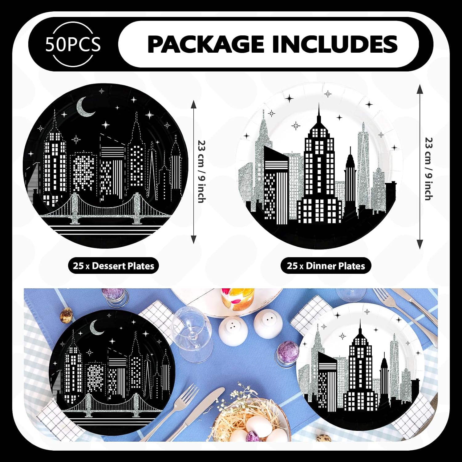 New York City skyline disposable paper plates 9 inch view 2