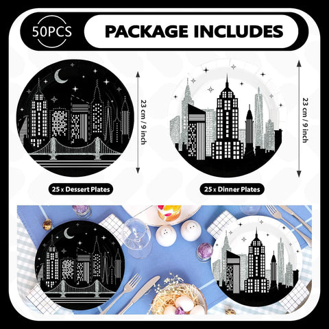 New York City skyline disposable paper plates 9 inch view 2