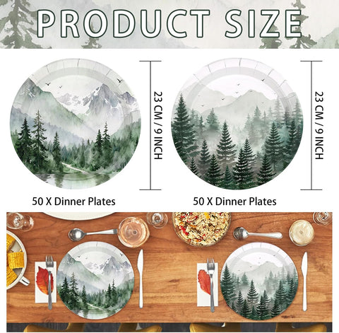 Green watercolor forest woodland disposable paper plates 9 inch view 3