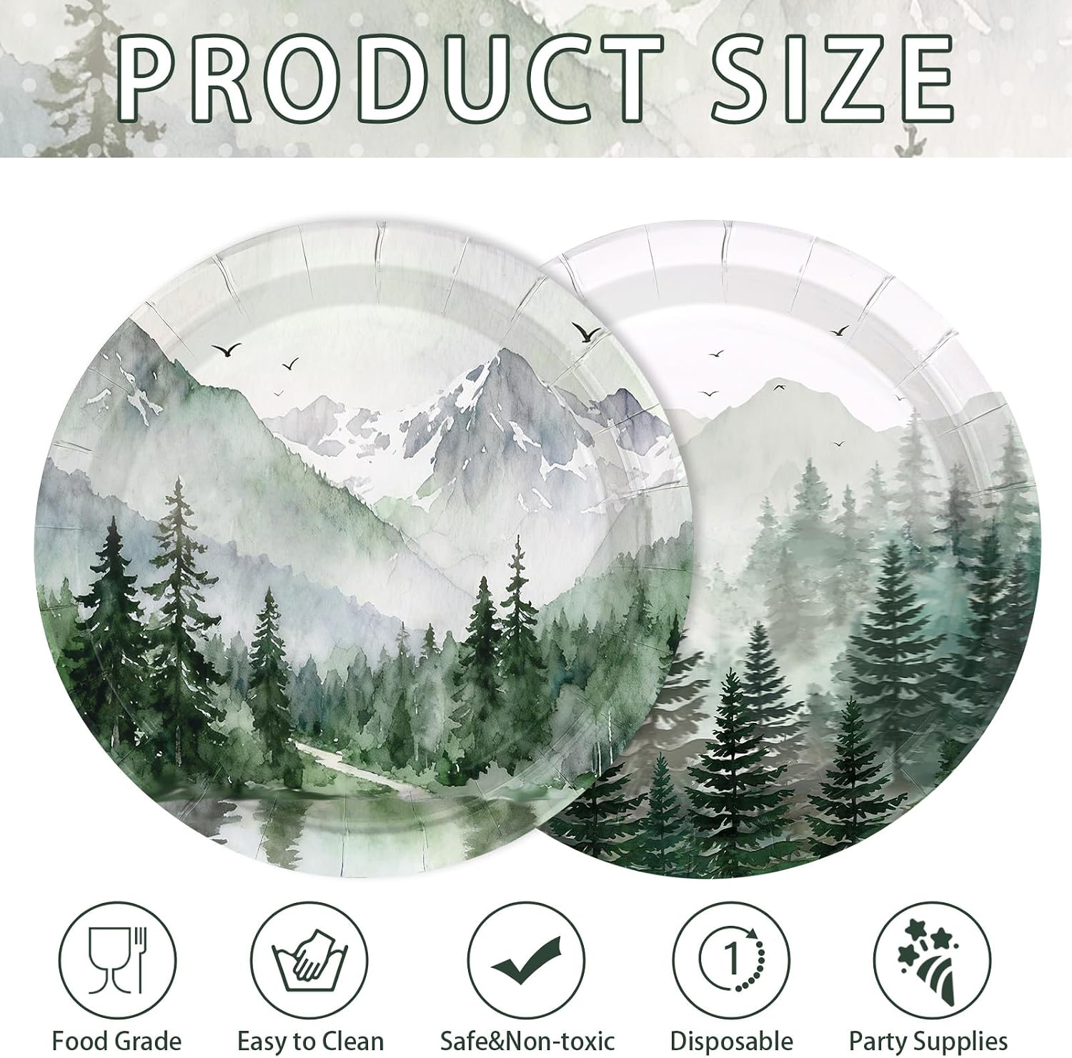 Green watercolor forest woodland disposable paper plates 9 inch view 4