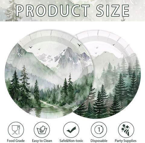 Green watercolor forest woodland disposable paper plates 9 inch view 4