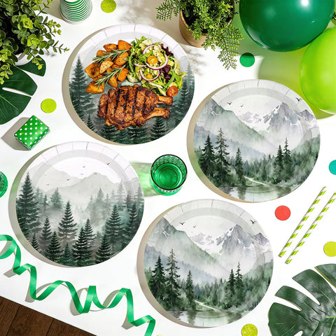 Green watercolor forest woodland disposable paper plates 9 inch view 5