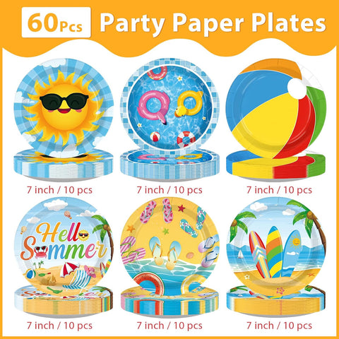 Beach and pool party summer disposable paper plates 7 inch view 2