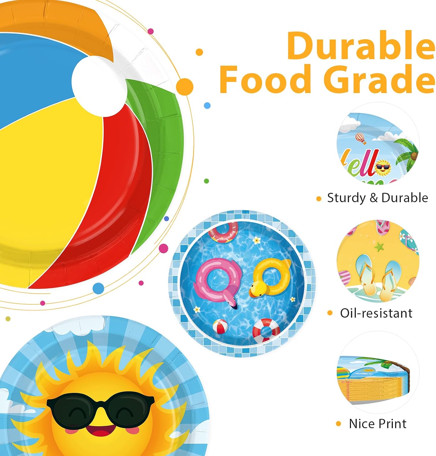 Beach and pool party summer disposable paper plates 7 inch view 3