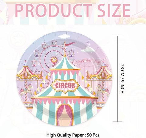 Pink pastel circus carnival disposable paper plates 9 inch view 3