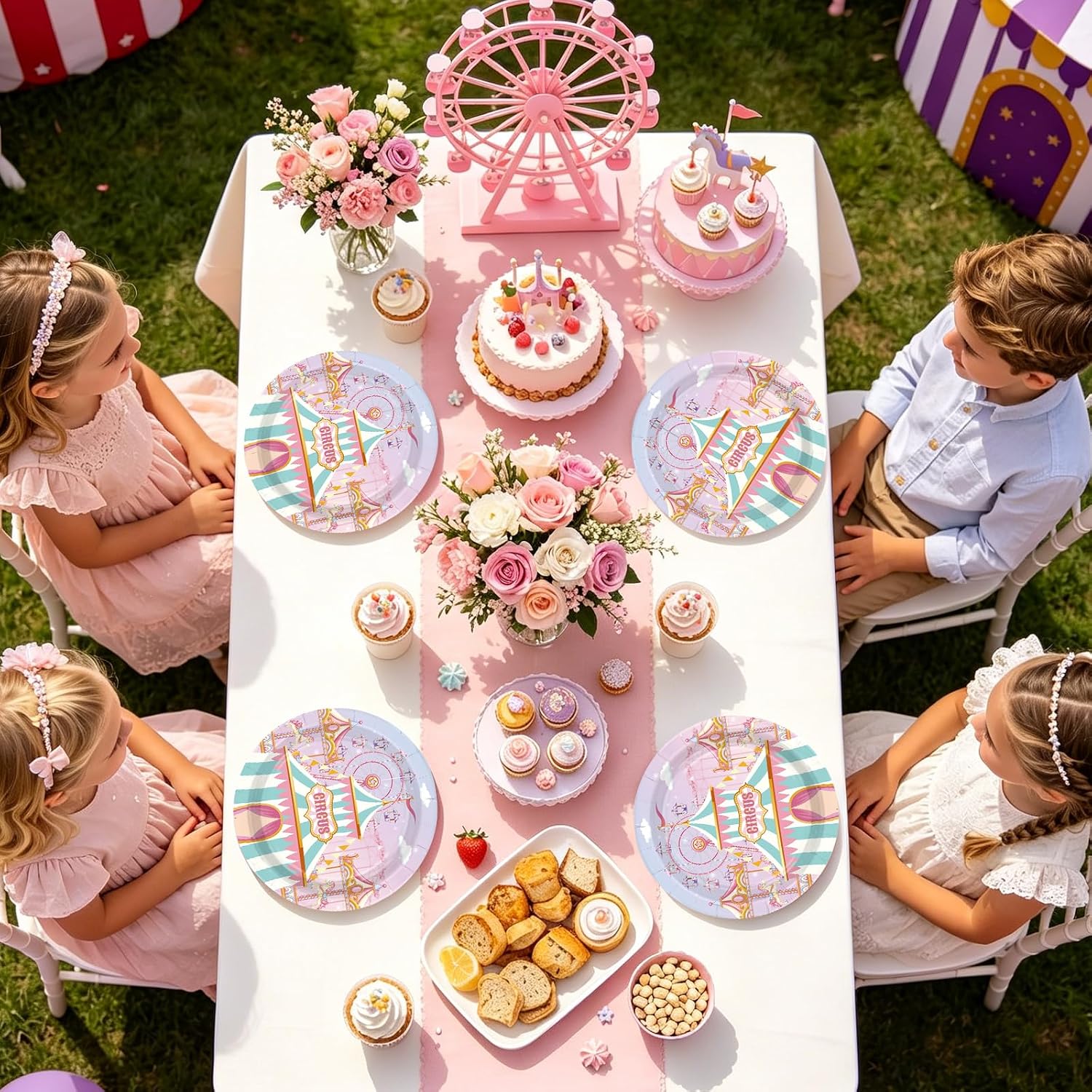 Pink pastel circus carnival disposable paper plates 9 inch view 6