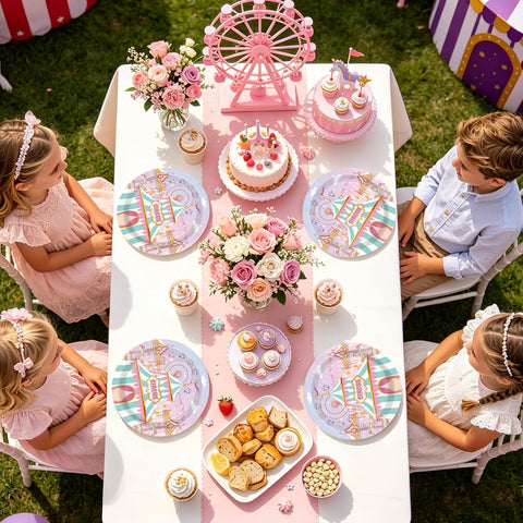 Pink pastel circus carnival disposable paper plates 9 inch view 6