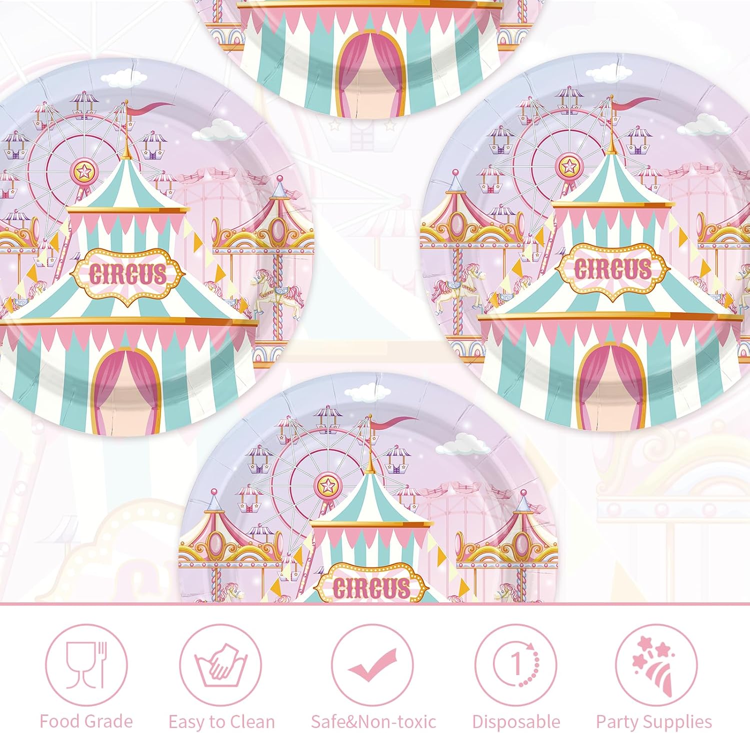 Pink pastel circus carnival disposable paper plates 9 inch view 7