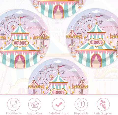 Pink pastel circus carnival disposable paper plates 9 inch view 7