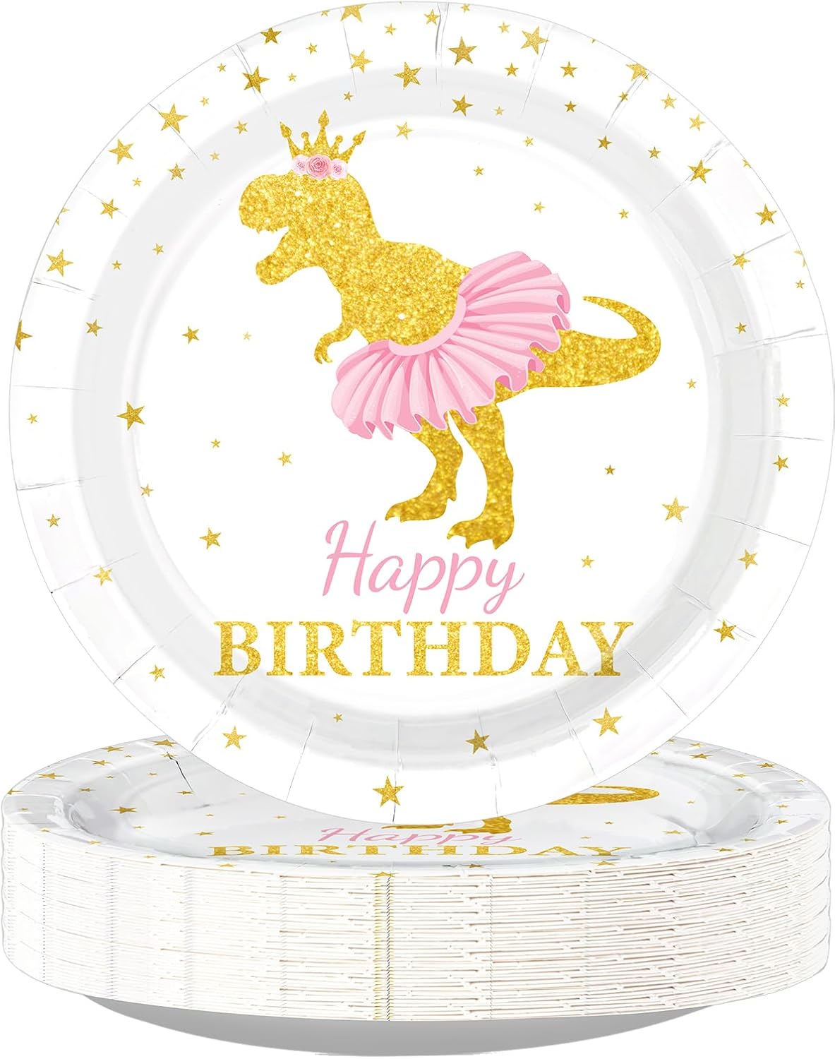 Pink gold dinosaur ballerina tutu disposable paper plates 7 inch