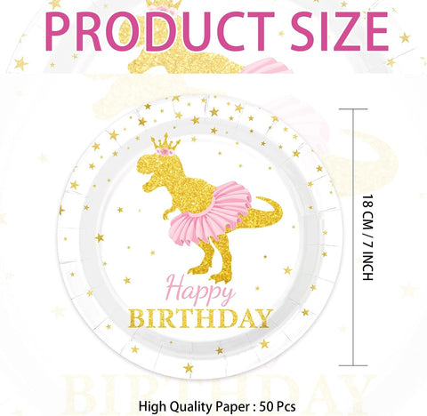 Pink gold dinosaur ballerina tutu disposable paper plates 7 inch view 4
