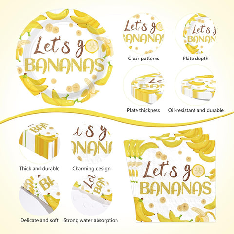 Close-up of Lets Go Bananas fruit paper plate