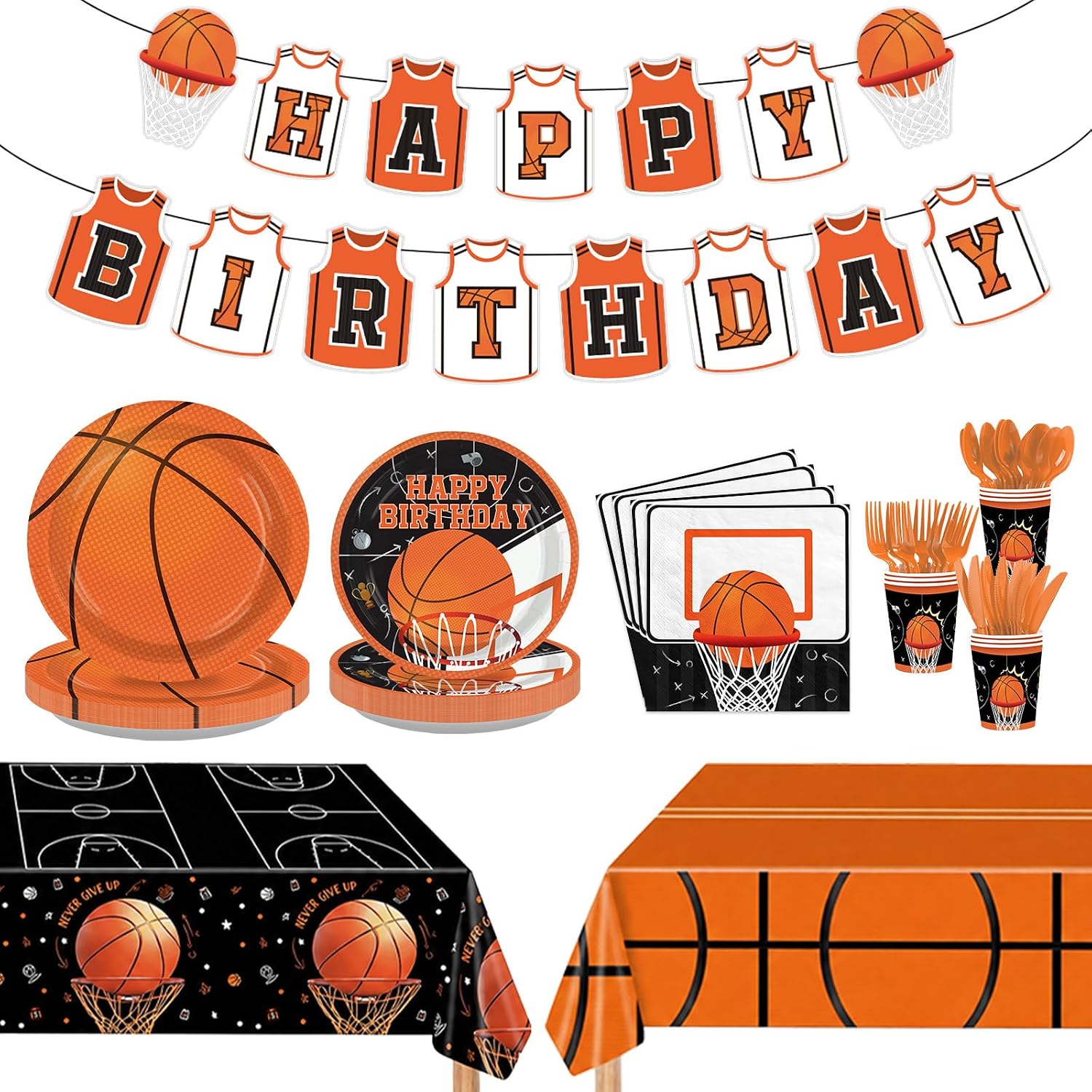 171Pcs Basketball Birthday Party Supplies Serves 24 - Grencian