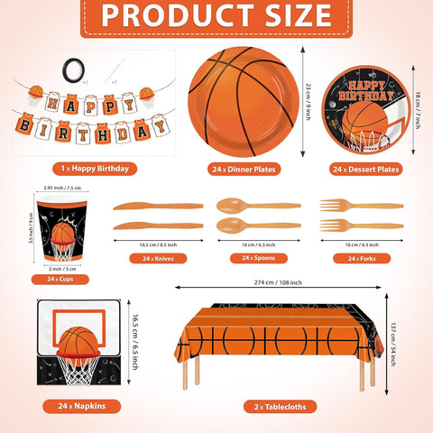 171Pcs Basketball Birthday Party Supplies Serves 24 - Grencian