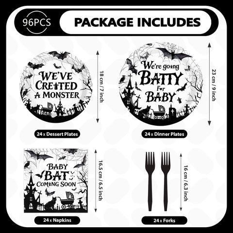 Baby bat napkins printed with haunted castle and pram silhouettes