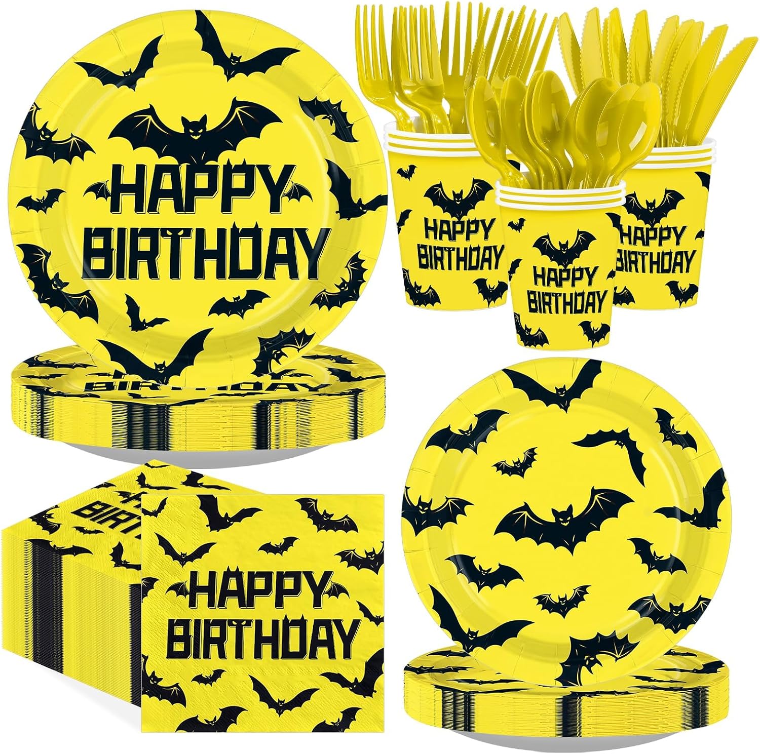 Grencian 168Pcs bat birthday party tableware set serves 24