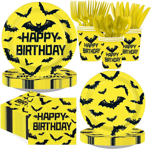 Grencian 168Pcs bat birthday party tableware set serves 24