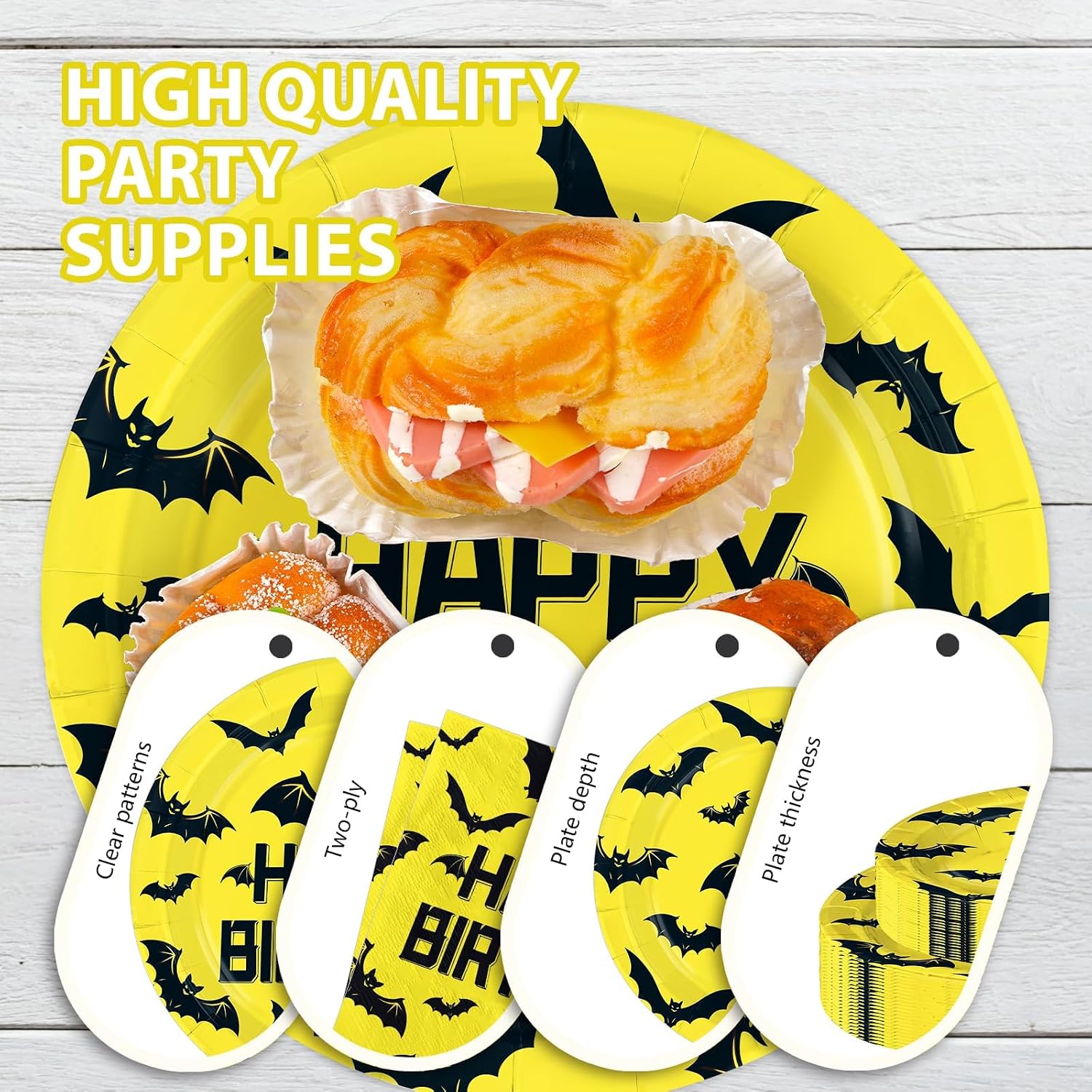 350 GSM heavyweight bat birthday plates and napkins