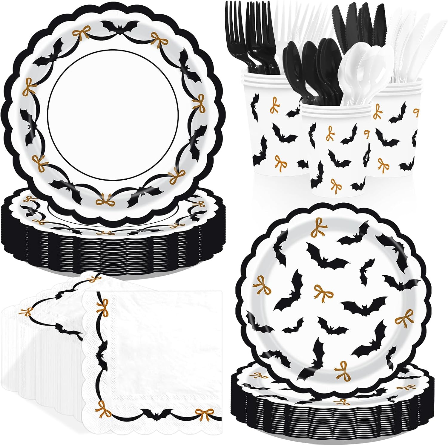 Grencian 168Pcs Halloween Bat Bow Party Tableware Set - Grencian