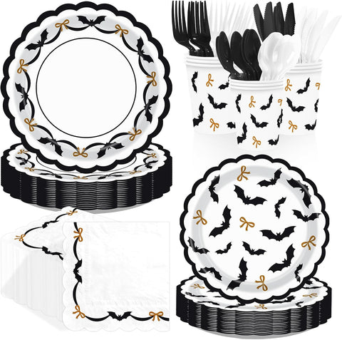 Grencian 168Pcs Halloween Bat Bow Party Tableware Set - Grencian