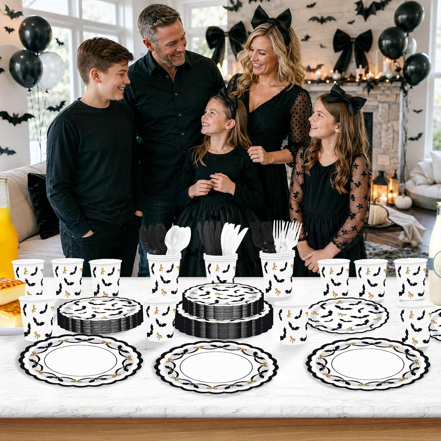 Grencian 168Pcs Halloween Bat Bow Party Tableware Set - Grencian