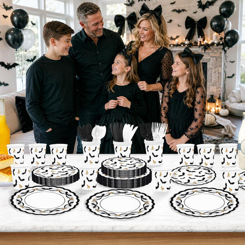 Grencian 168Pcs Halloween Bat Bow Party Tableware Set - Grencian