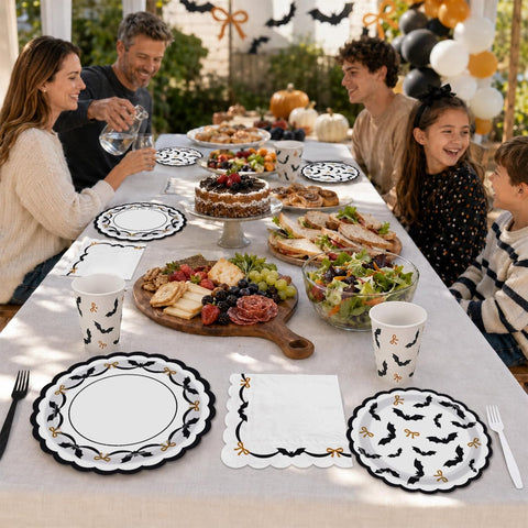 Grencian 168Pcs Halloween Bat Bow Party Tableware Set - Grencian