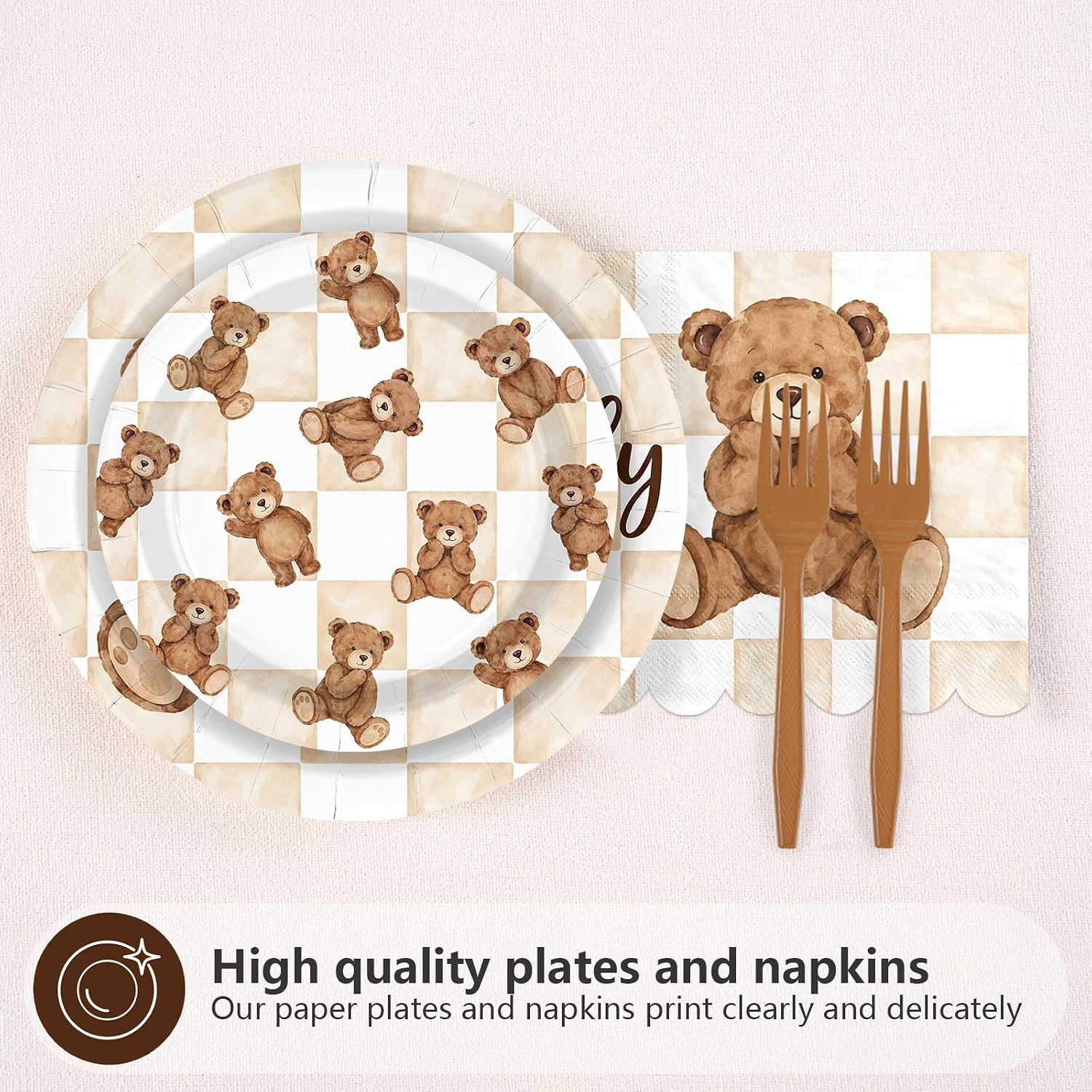 96Pcs We Can Bearly Wait Bear Baby Shower Plates - Grencian