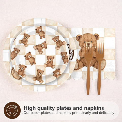 96Pcs We Can Bearly Wait Bear Baby Shower Plates - Grencian