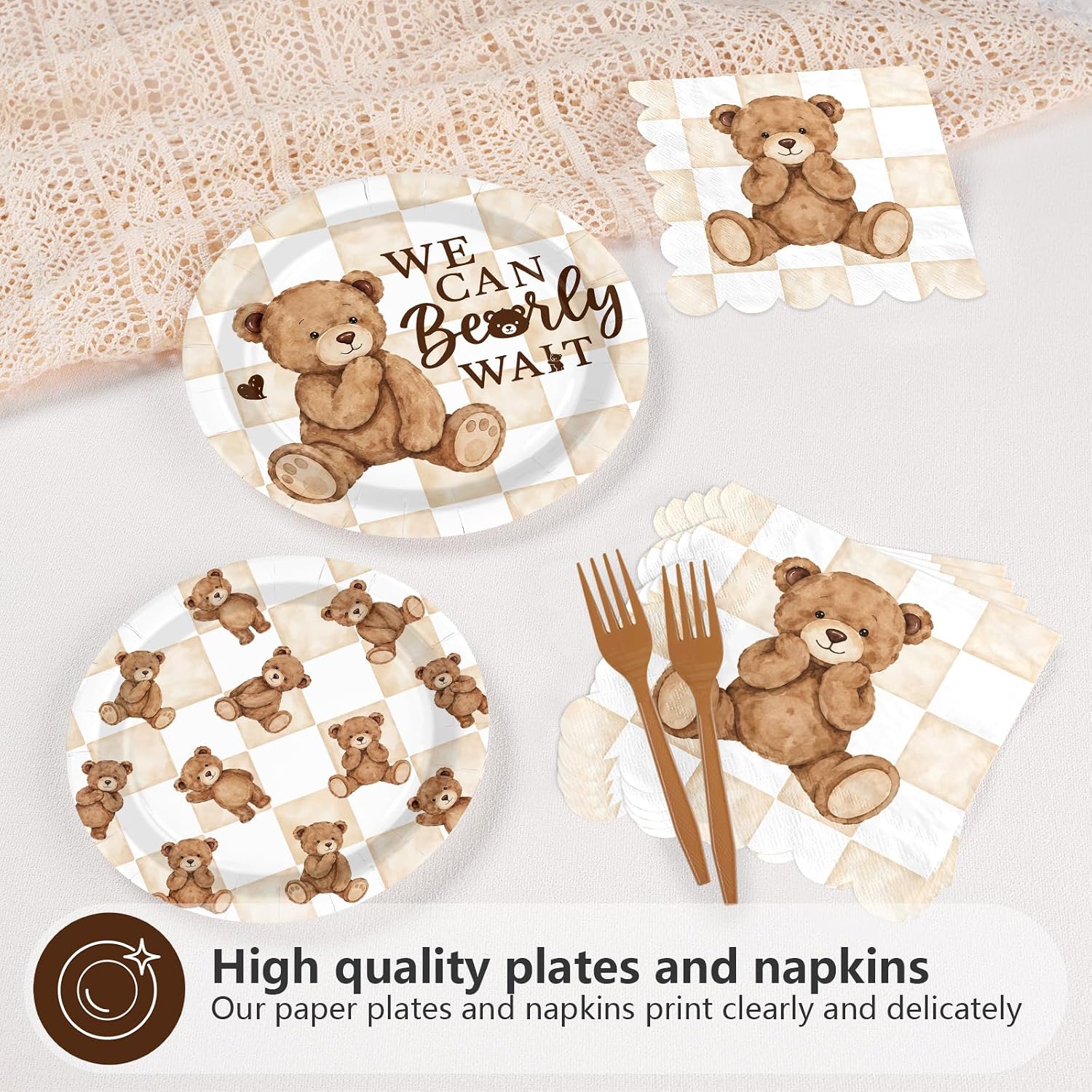 96Pcs We Can Bearly Wait Bear Baby Shower Plates - Grencian